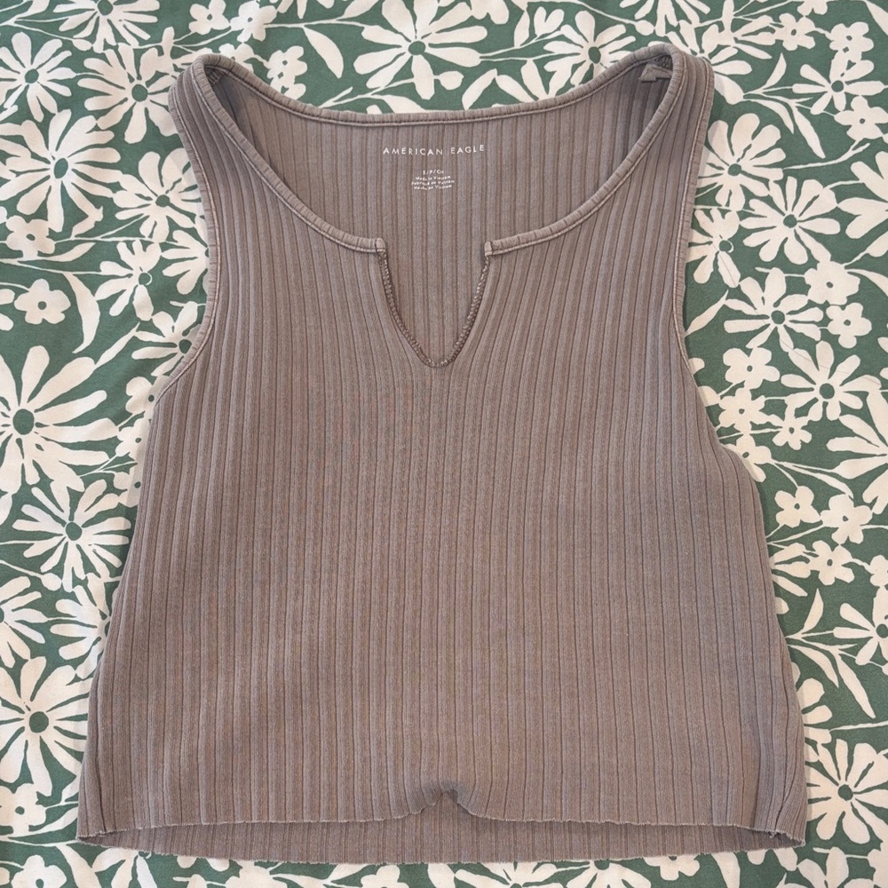 American Eagle Outfitters Women's Taupe Ribbed Tank Top